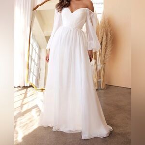 Stunning Chiffon Off-White, Sheer Sleeve Wedding Dress
